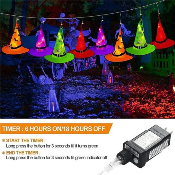 Halloween Decorations Lighted Witch Hats, 8Pcs Hanging Glowing Witch Hats 44ft - Picture 6 of 8